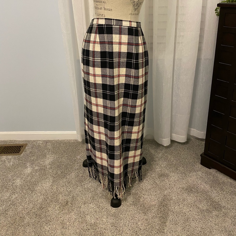 Plaid flannel skirt with fringe